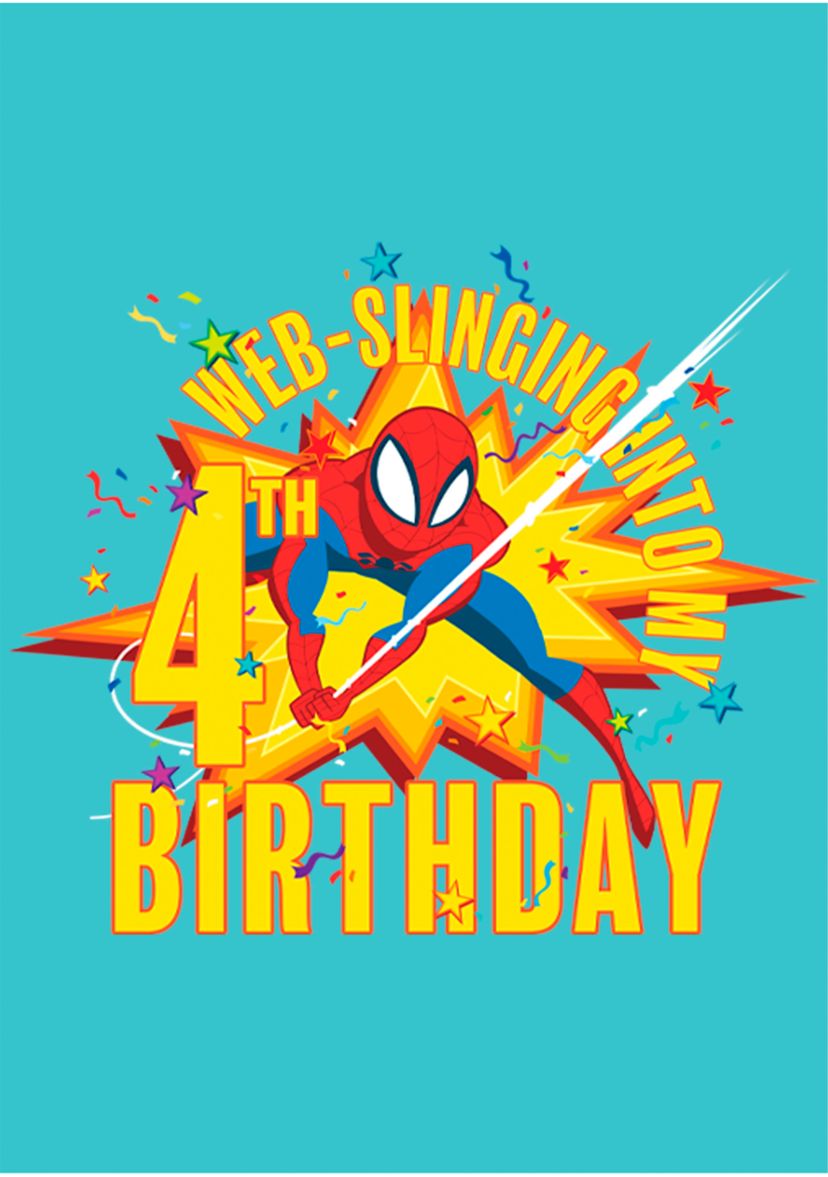 Girls 46x Marvel Seasonal Web Slinging Into My 4th Birthday Graphic Top