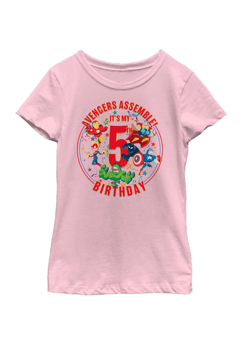 Girls 46x Marvel Seasonal Avengers Assemble 5th Birthday Graphic Top