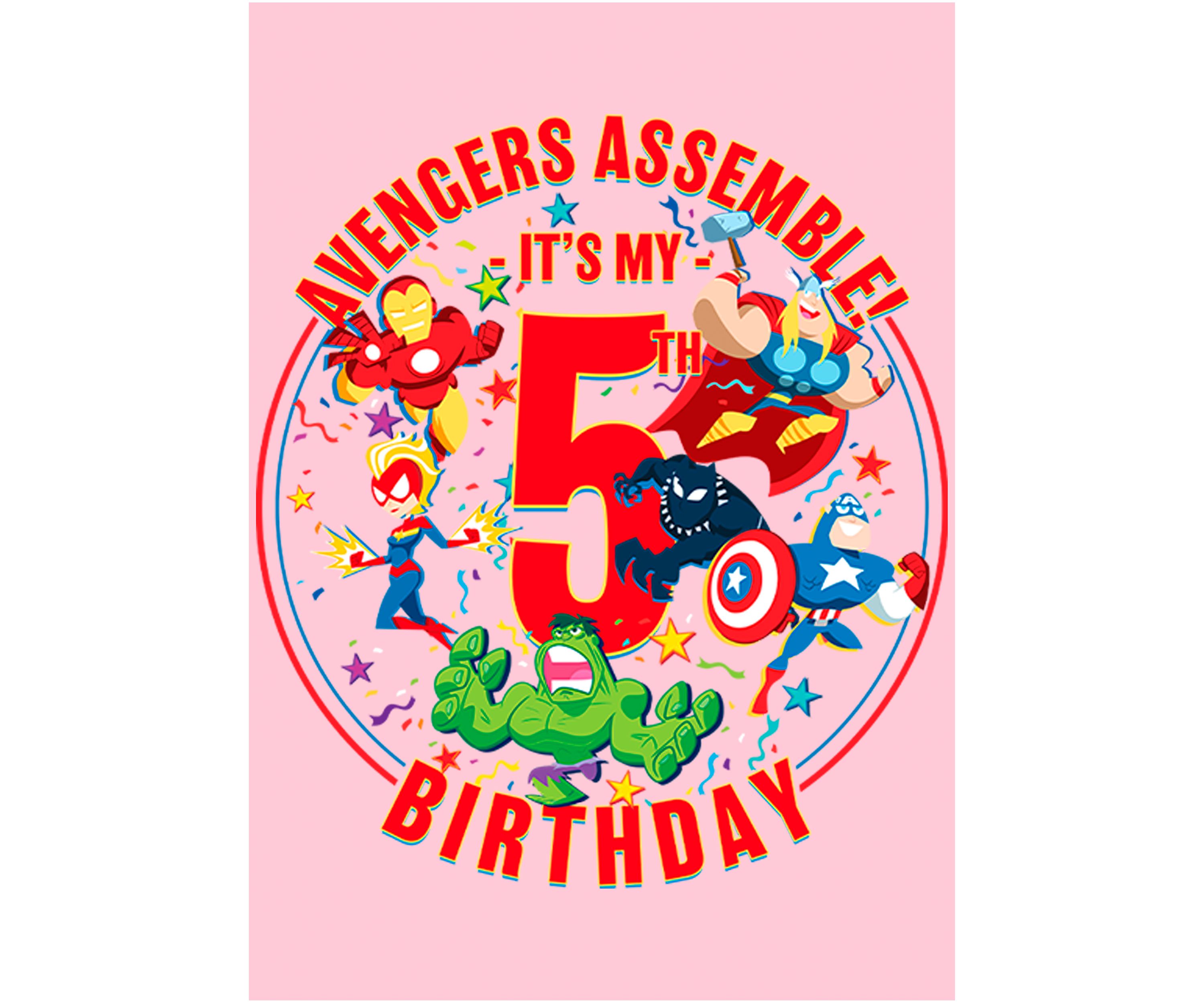 Girls 46x Marvel Seasonal Avengers Assemble 5th Birthday Graphic Top