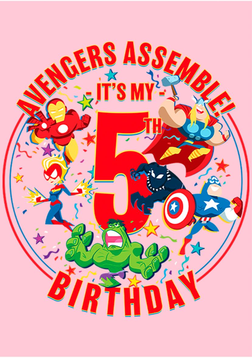 Girls 46x Marvel Seasonal Avengers Assemble 5th Birthday Graphic Top