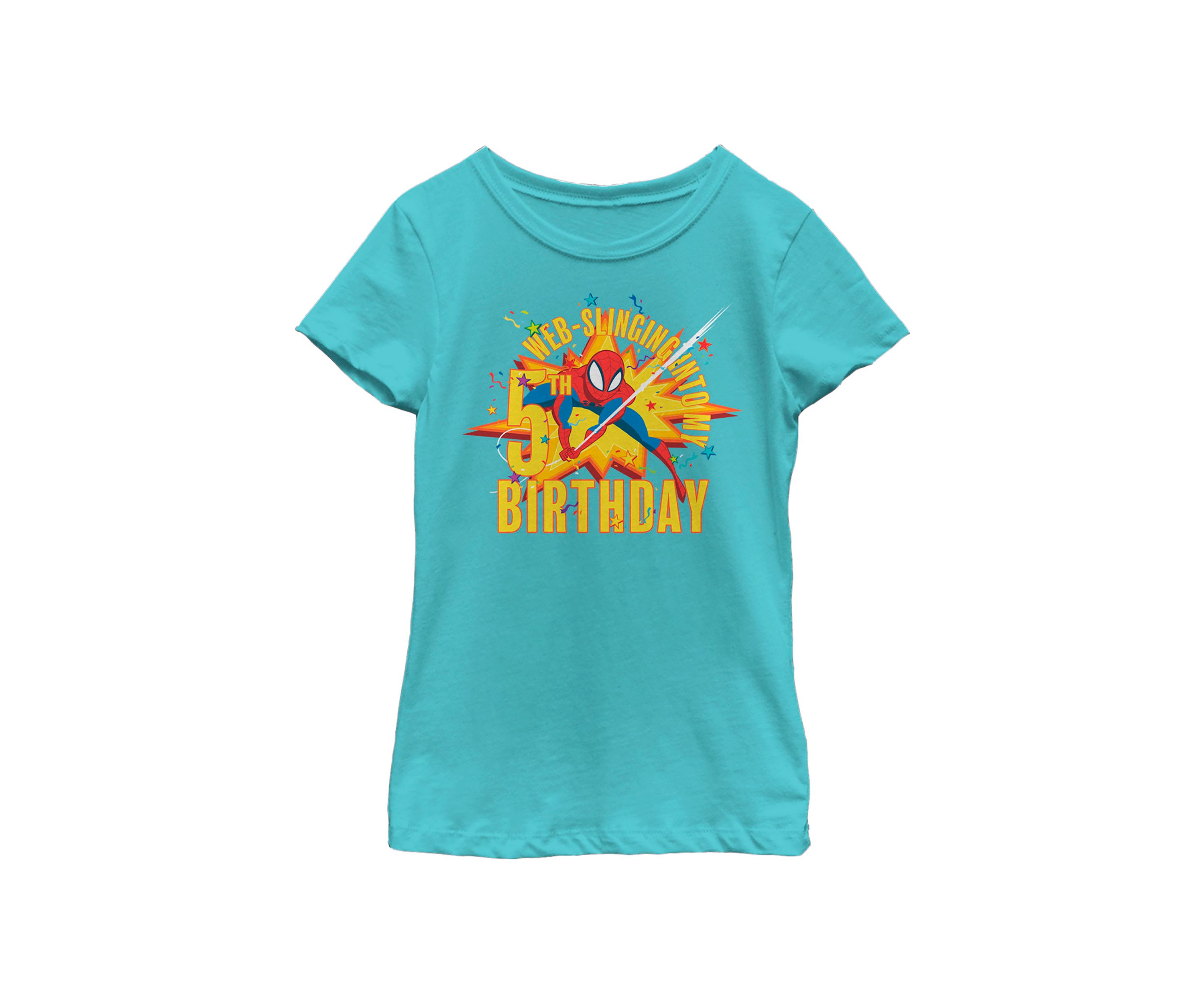 Girls 46x Marvel Seasonal Web Slinging Into My 5th Birthday Graphic Top