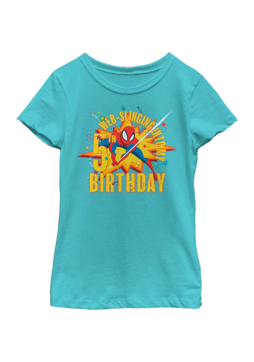 Girls 46x Marvel Seasonal Web Slinging Into My 5th Birthday Graphic Top