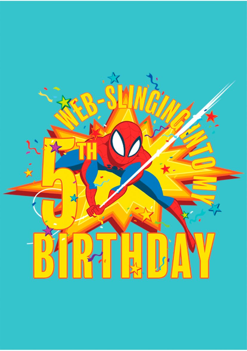 Girls 46x Marvel Seasonal Web Slinging Into My 5th Birthday Graphic Top