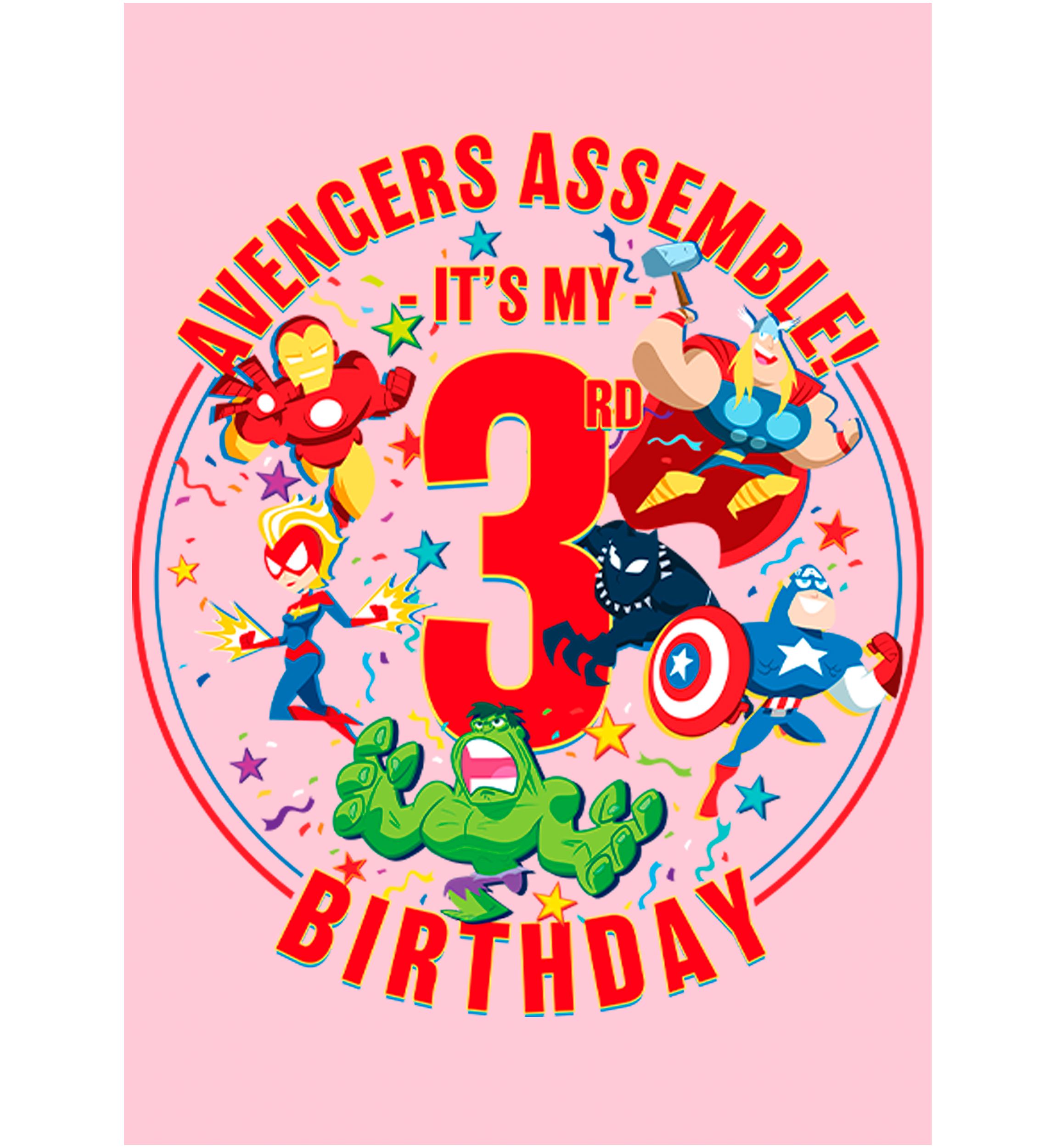 Girls 46x Marvel Seasonal Avengers Assemble 3rd Birthday Graphic Top