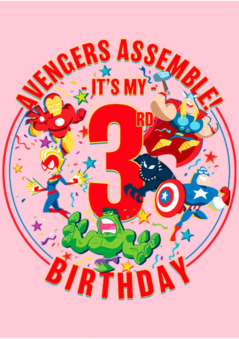 Girls 46x Marvel Seasonal Avengers Assemble 3rd Birthday Graphic Top