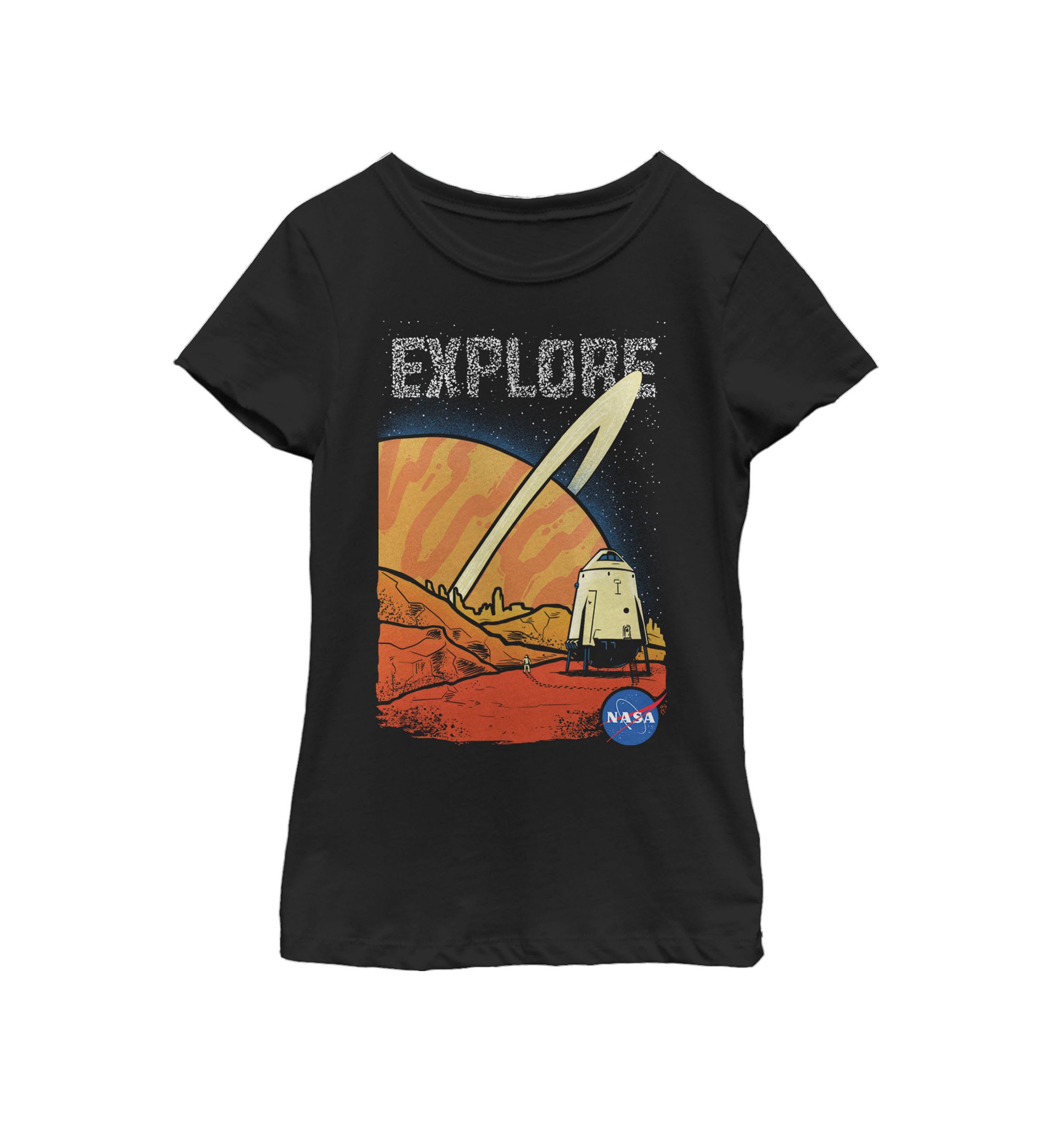 Girls 7-16 Explore Star Text Saturn View Short Sleeve Graphic T-Shirt