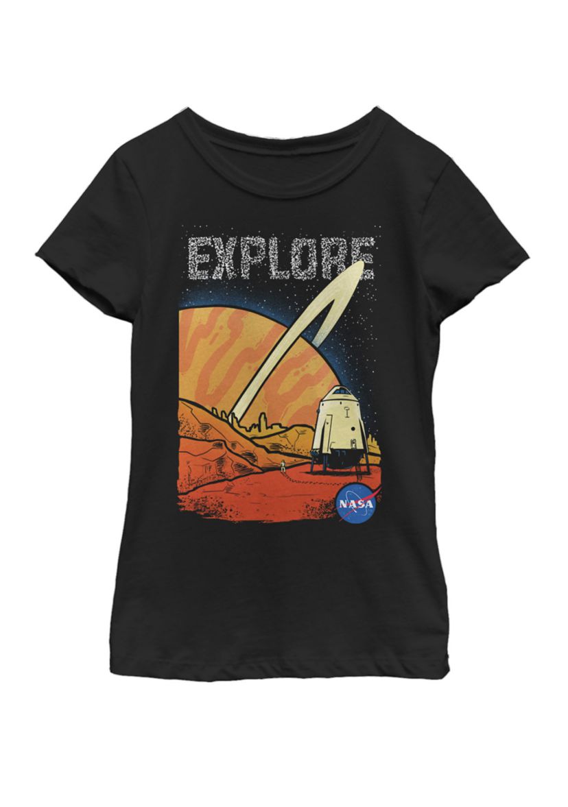 Girls 7-16 Explore Star Text Saturn View Short Sleeve Graphic T-Shirt