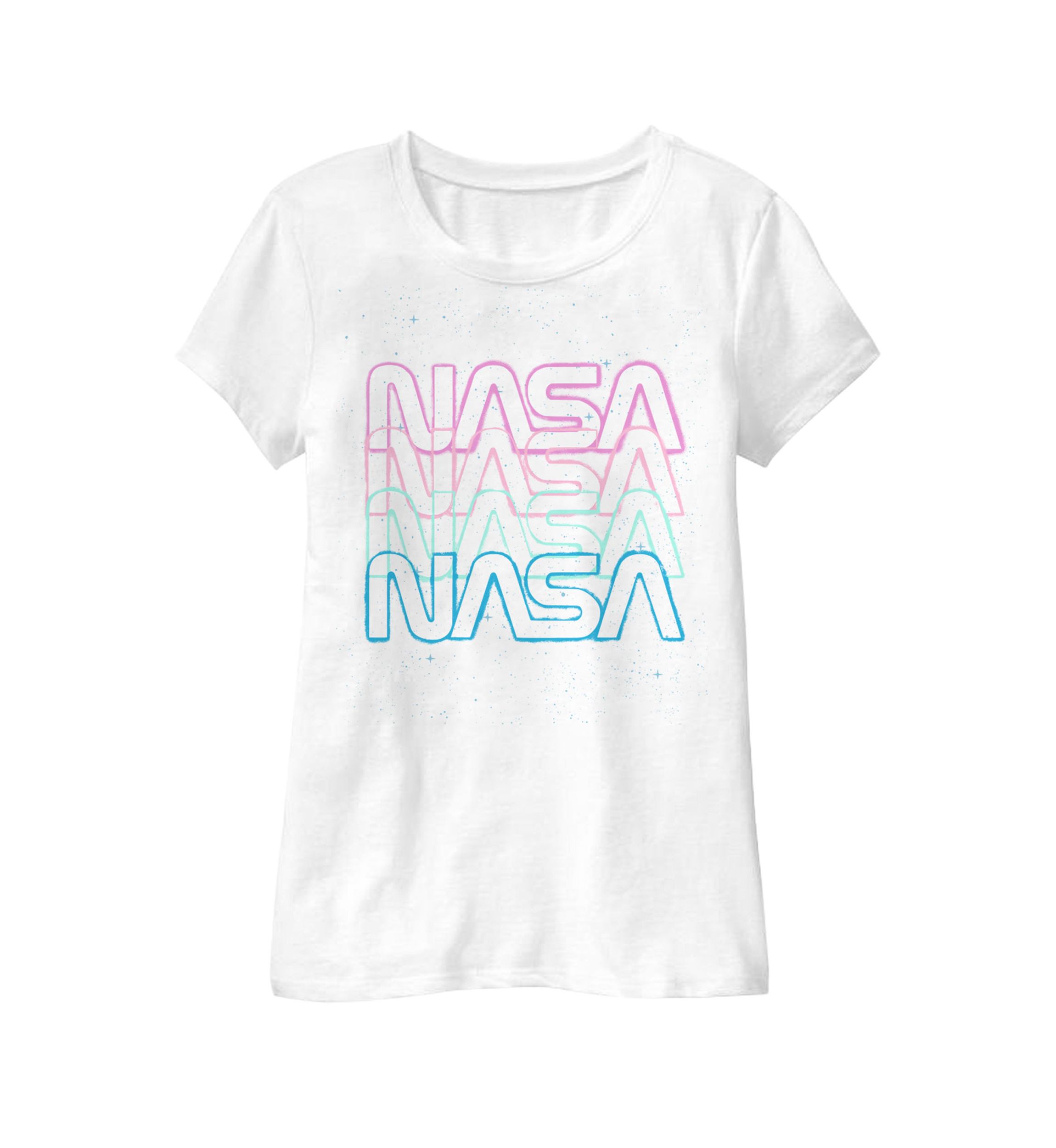 Girls 7-16 Repeating Rainbow Logo Stars Retro Vintage Short Sleeve Graphic T-Shirt