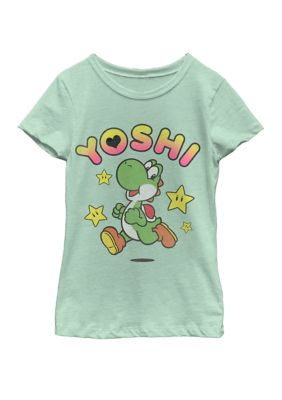 Nintendo Girls 7-16 Super Mario Yoshi Star Power Sprint Short Sleeve Graphic T-Shirt, Mint, Large