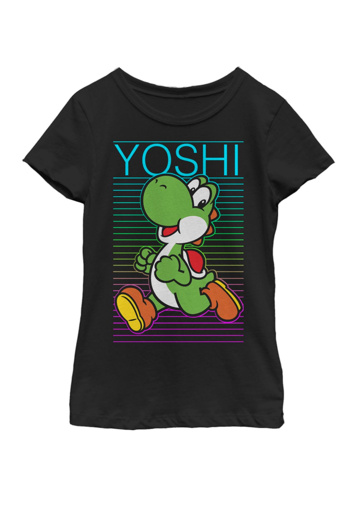 Girls 7-16 Super Mario Yoshi Retro Gradient Fade Poster Short Sleeve Graphic T-Shirt