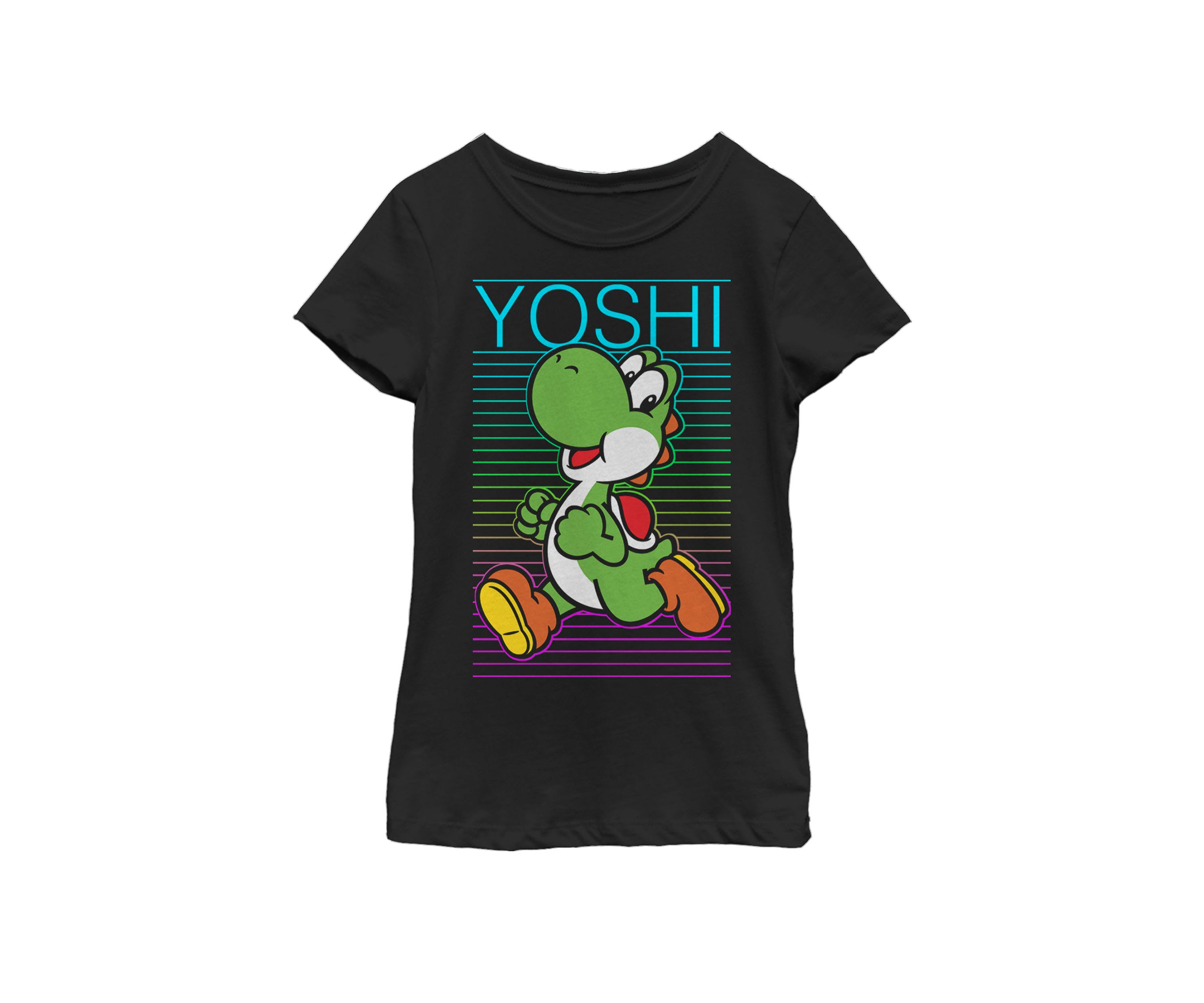 Girls 7-16 Super Mario Yoshi Retro Gradient Fade Poster Short Sleeve Graphic T-Shirt