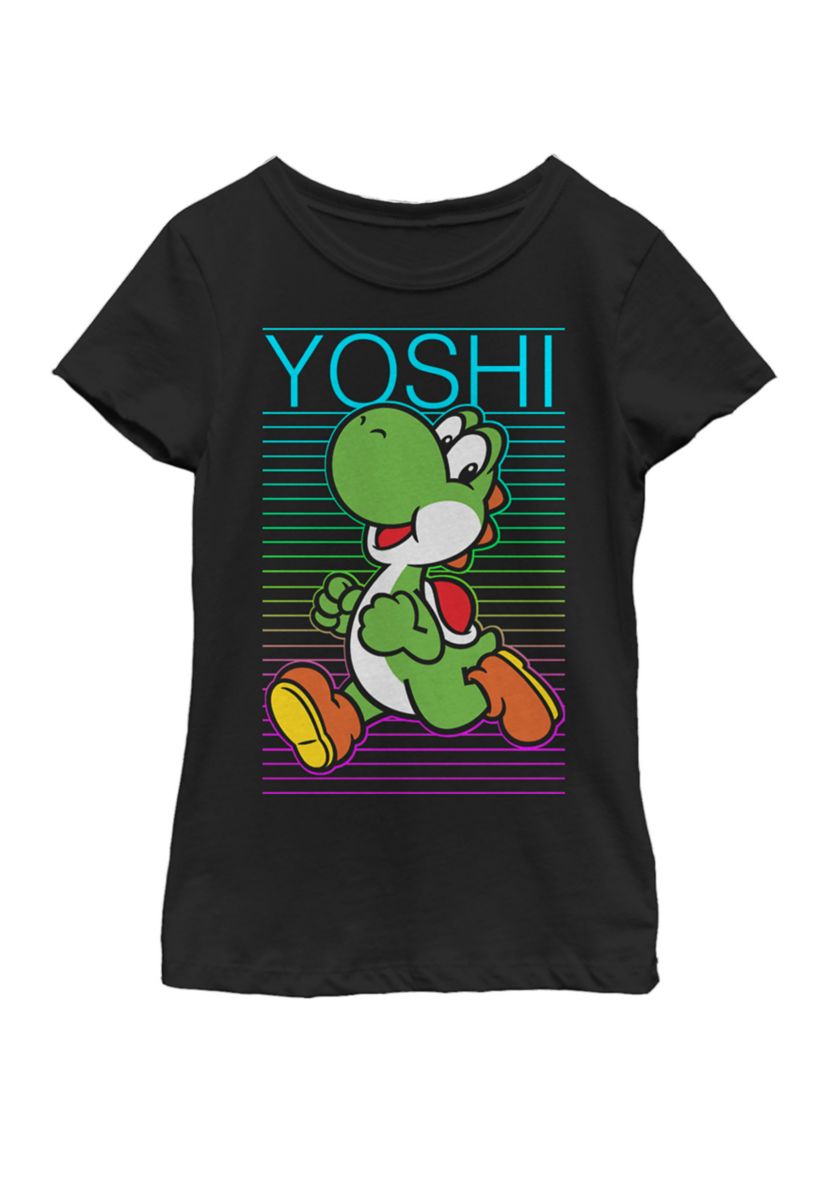 Girls 7-16 Super Mario Yoshi Retro Gradient Fade Poster Short Sleeve Graphic T-Shirt