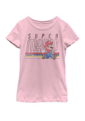 Nintendo Girls 7-16 Super Mario Retro Stripe Walk Short Sleeve Graphic T-Shirt