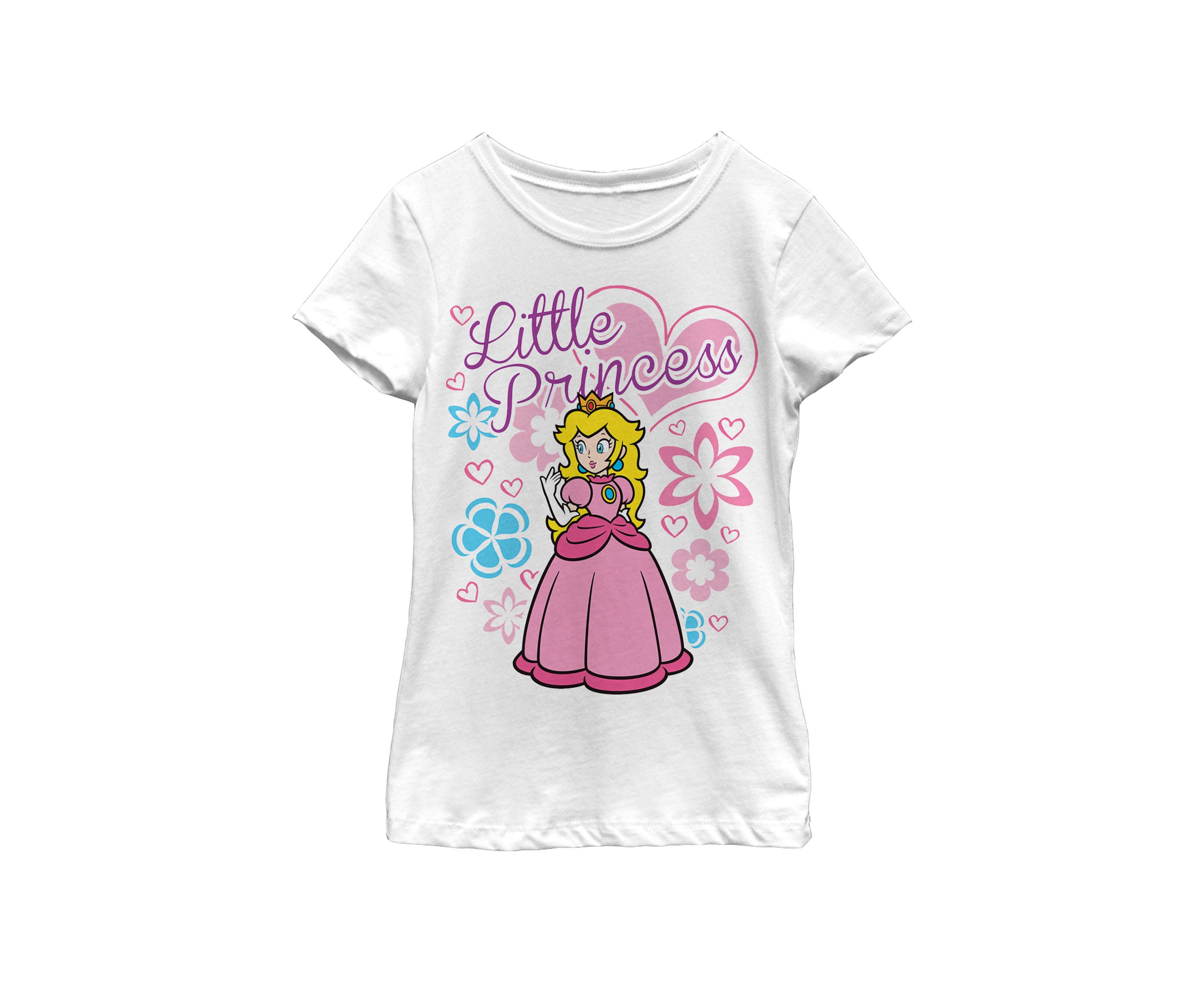 Girls 7-16 Super Mario Peach Little Princess Flowers and Hearts Poster Short Sleeve Graphic T-Shirt