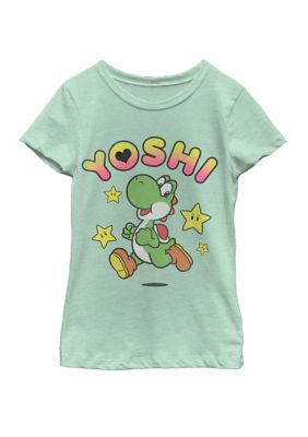 Nintendo Girls 7-16 Super Mario Yoshi Star Power Sprint Short Sleeve Graphic T-Shirt, Mint, Small