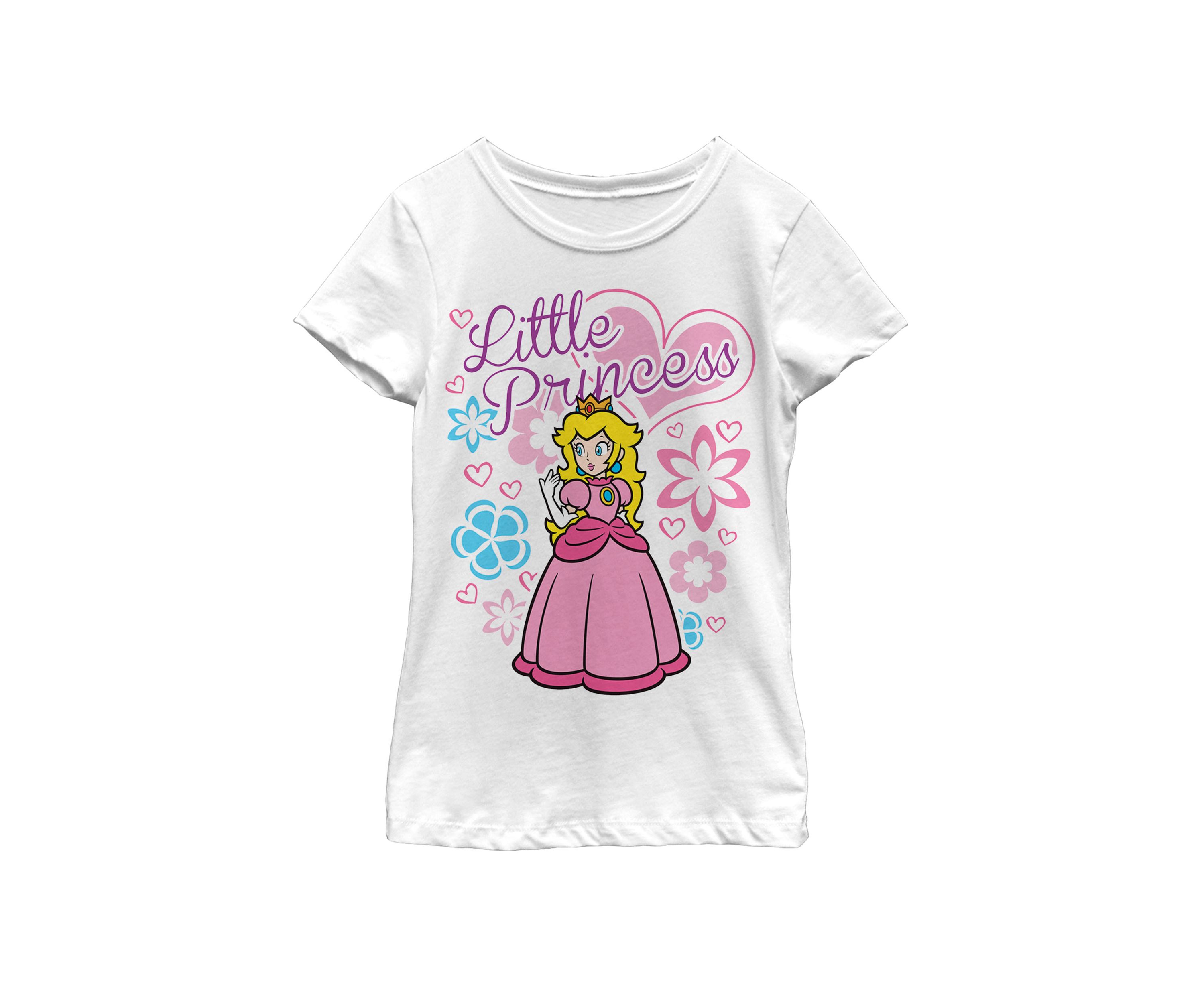 Girls 7-16 Super Mario Peach Little Princess Flowers And Hearts Poster Short Sleeve Graphic T-Shirt