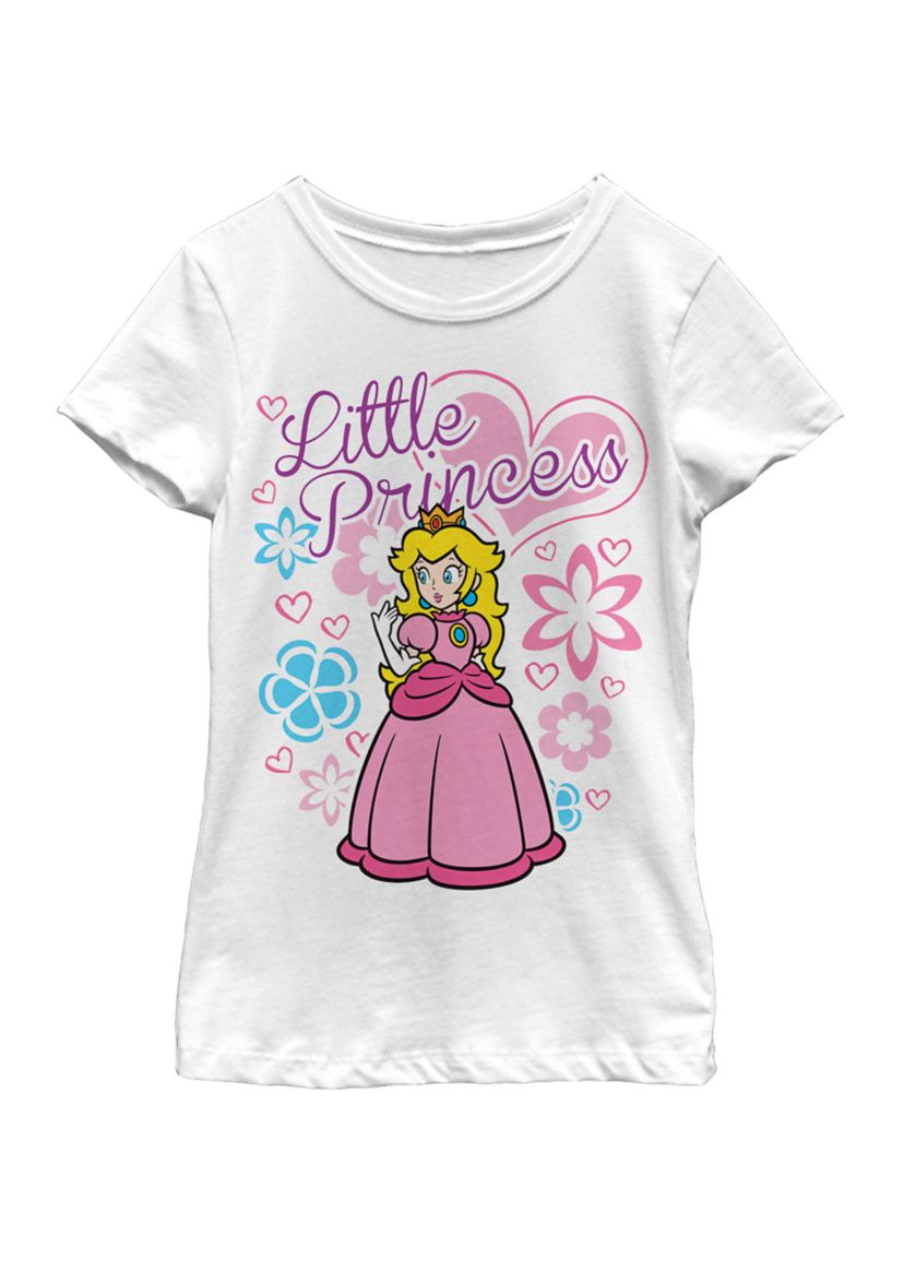 Girls 7-16 Super Mario Peach Little Princess Flowers And Hearts Poster Short Sleeve Graphic T-Shirt