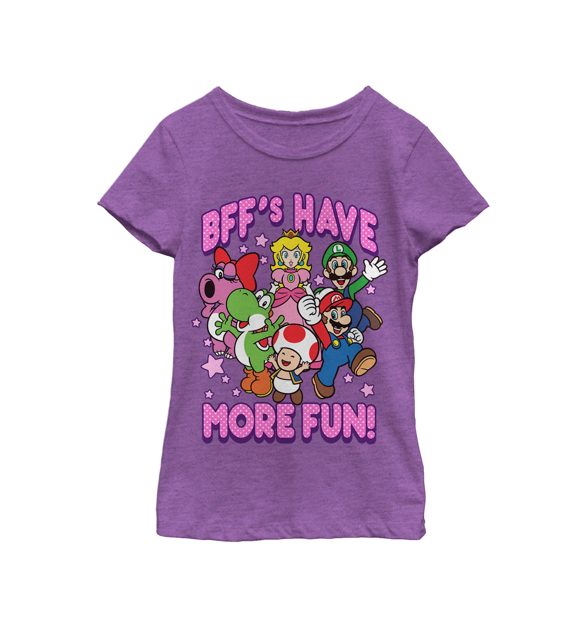 Girls 7-16 Super Mario BFFs Have More Fun Colorful Group Shot Short Sleeve Graphic T-Shirt