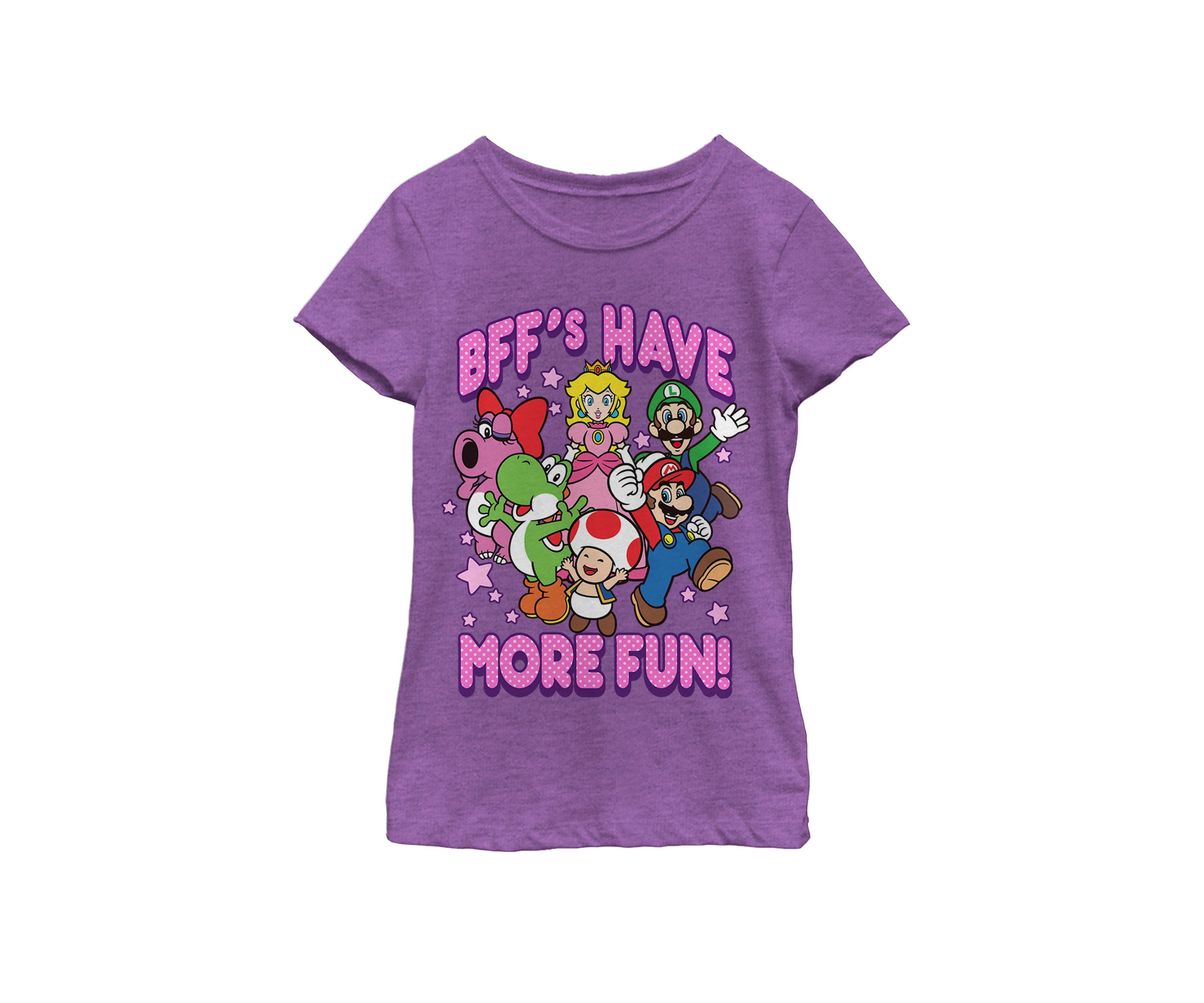 Girls 7-16 Super Mario BFFs Have More Fun Colorful Group Shot Short Sleeve Graphic T-Shirt