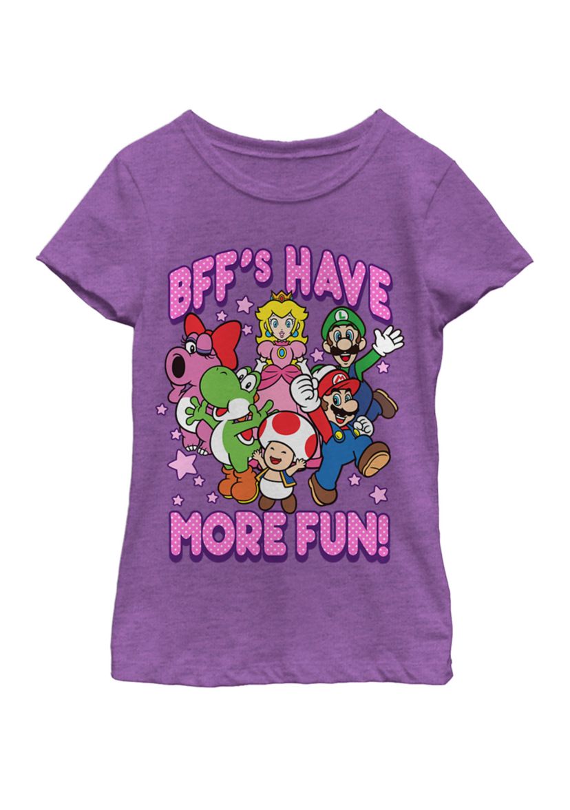 Girls 7-16 Super Mario BFFs Have More Fun Colorful Group Shot Short Sleeve Graphic T-Shirt