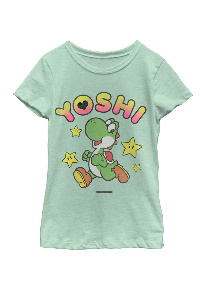  Girls 7-16 Super Mario Yoshi Star Power Sprint Short Sleeve T-Shirt