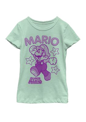 Nintendo Girls 7-16 Super Mario Purple Mario Outlines Star Poster Short Sleeve Graphic T-Shirt
