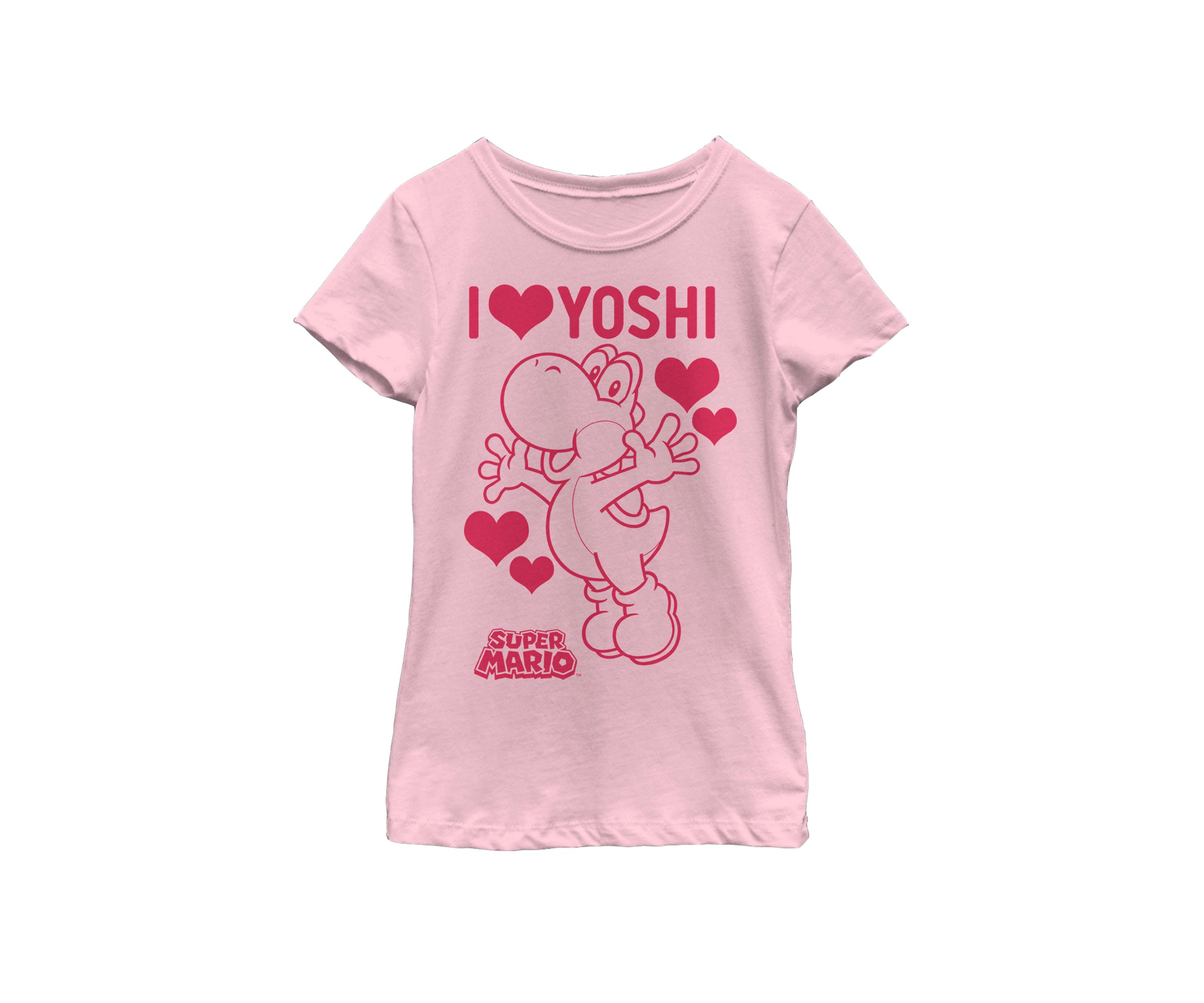 Girls 7-16 Super Mario I Love Yoshi Outline Logo Short Sleeve Graphic T-Shirt