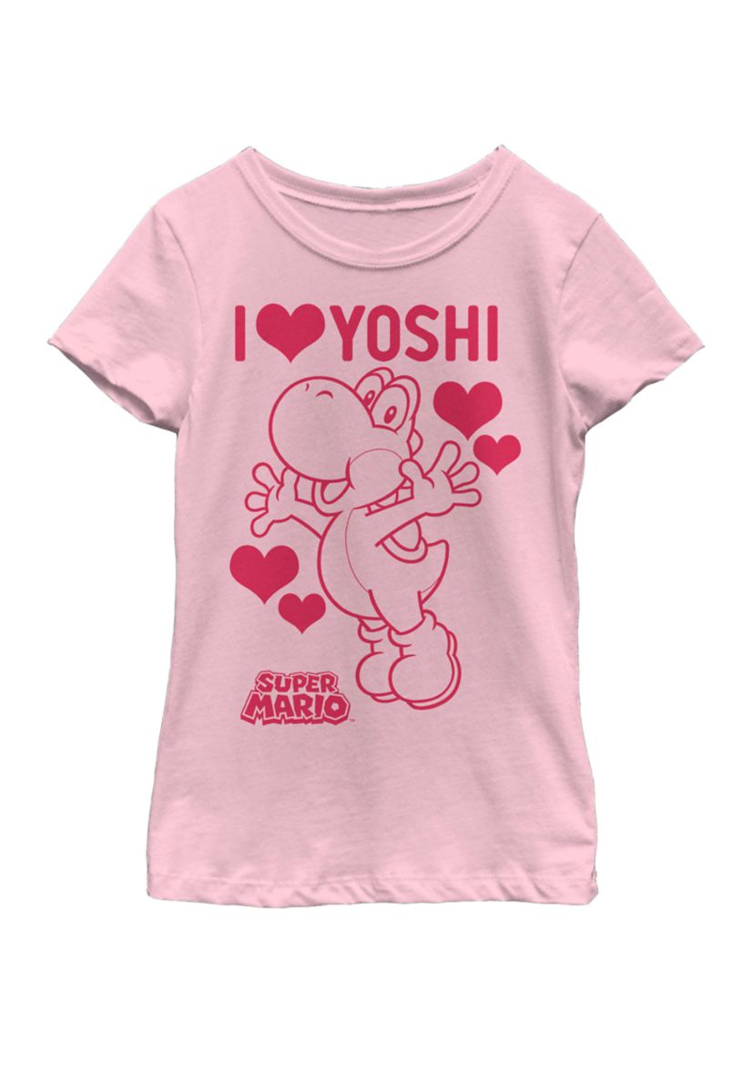 Girls 7-16 Super Mario I Love Yoshi Outline Logo Short Sleeve Graphic T-Shirt