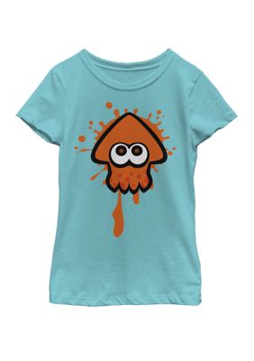 Nintendo Girls 7-16 Splatoon Orange Inkling Squid Splat Short Sleeve Graphic T-Shirt, Blue, Small