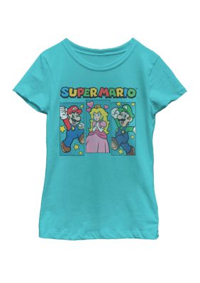 Nintendo Girls 7-16 Super Mario Classic Trio Panel Poster Short Sleeve Graphic T-Shirt