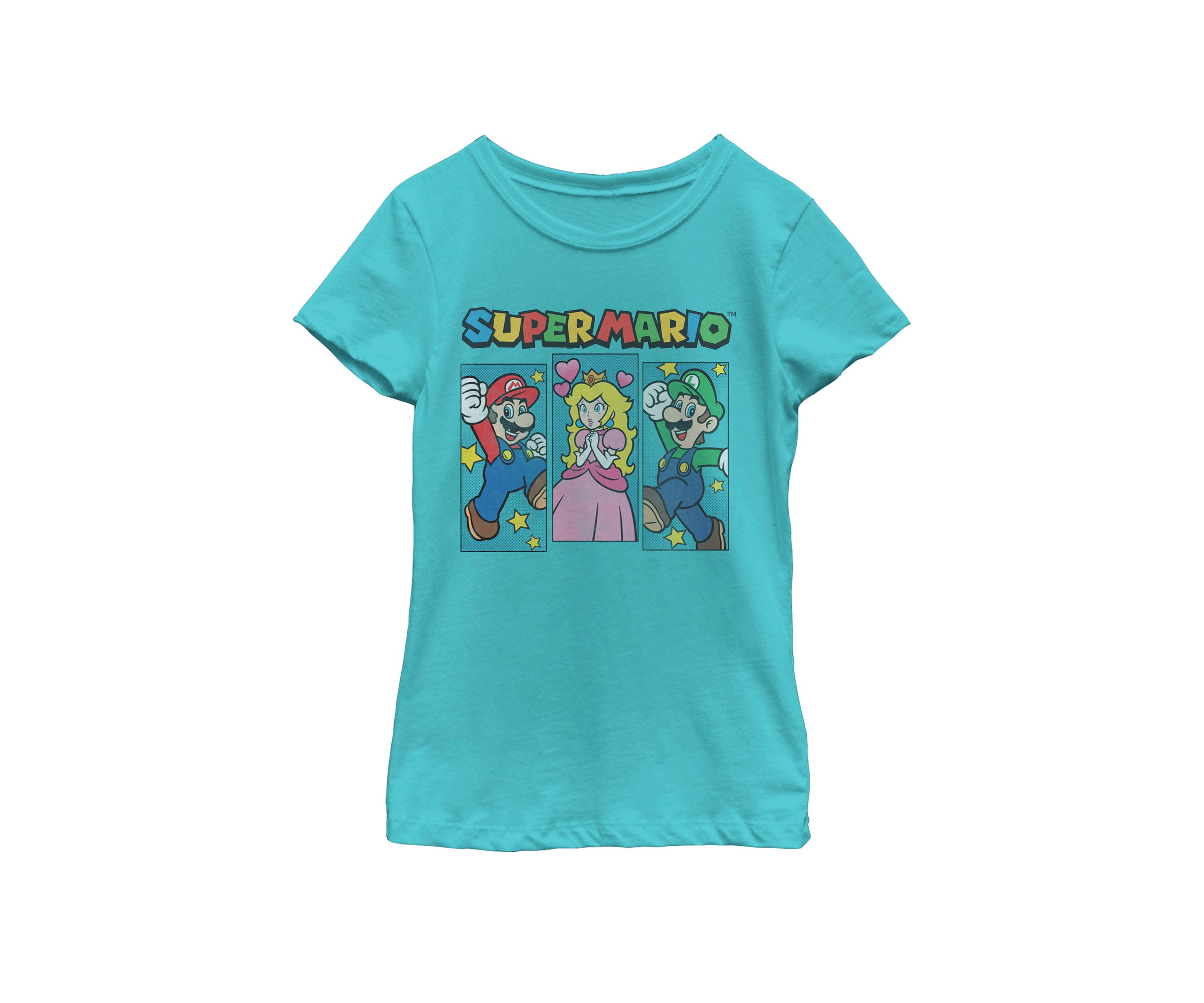 Girls 7-16 Super Mario Classic Trio Panel Poster Short Sleeve Graphic T-Shirt