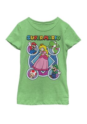 Nintendo Girls 7-16 Super Mario Colorful Pop Art Group Shot Short Sleeve Graphic T-Shirt, Mint, Large