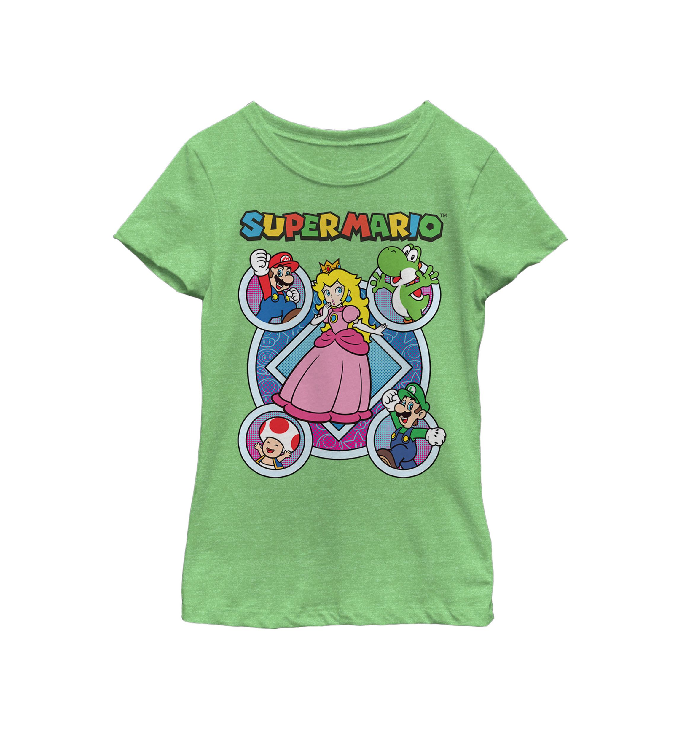Girls 7-16 Super Mario Colorful Pop Art Group Shot Short Sleeve Graphic T-Shirt