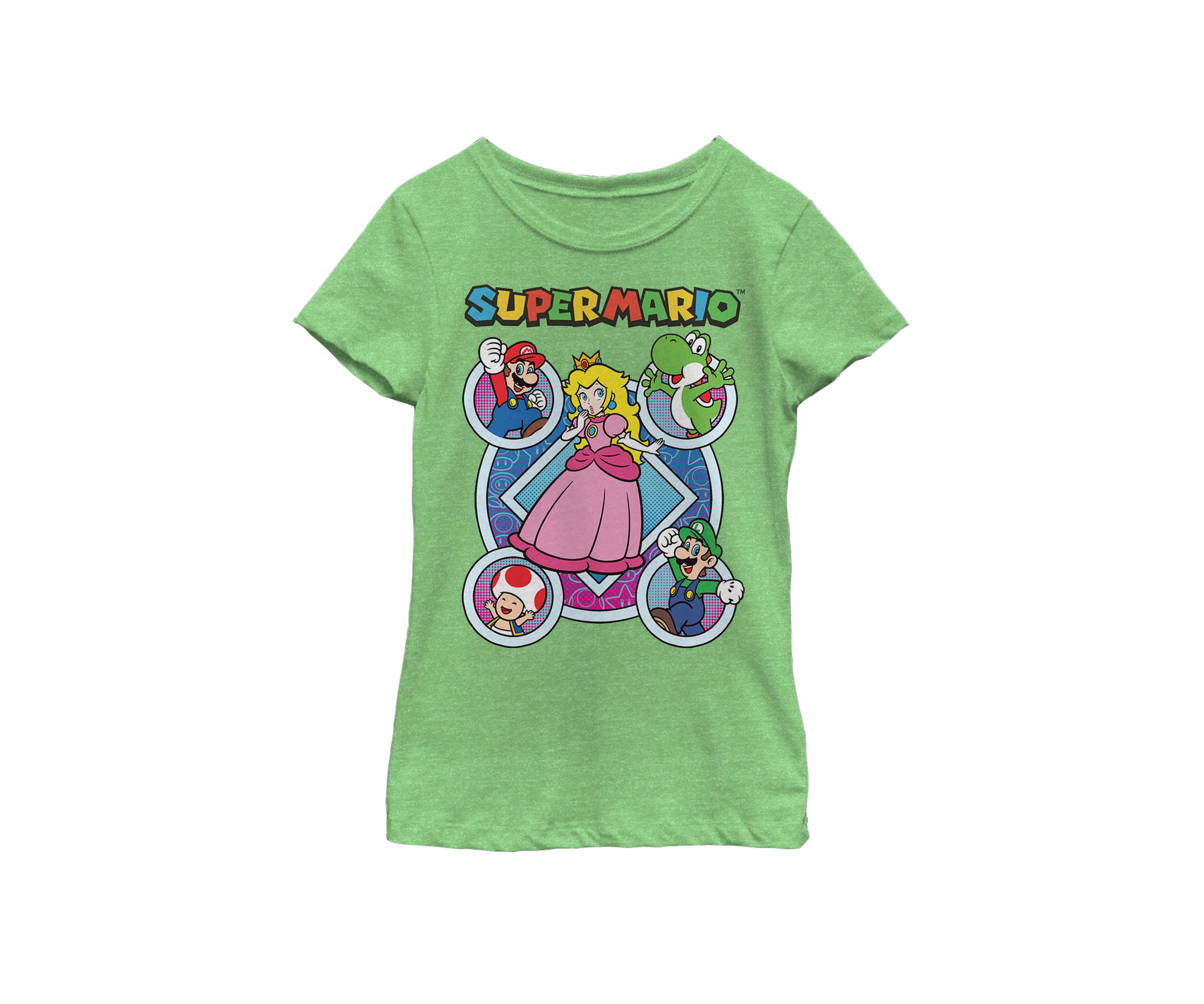 Girls 7-16 Super Mario Colorful Pop Art Group Shot Short Sleeve Graphic T-Shirt