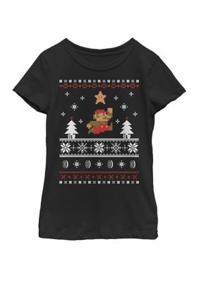Nintendo Girls 7-16 Super Mario Christmas Star Pixels Short Sleeve Graphic T-Shirt
