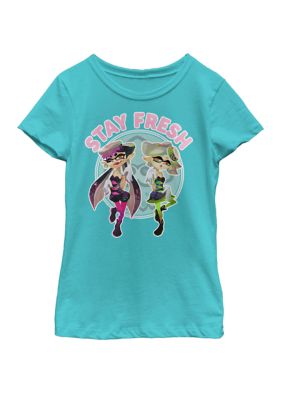 Nintendo Girls 7-16 Splatoon Stay Fresh Sassy Pose Short Sleeve Graphic T-Shirt, Blue, Large