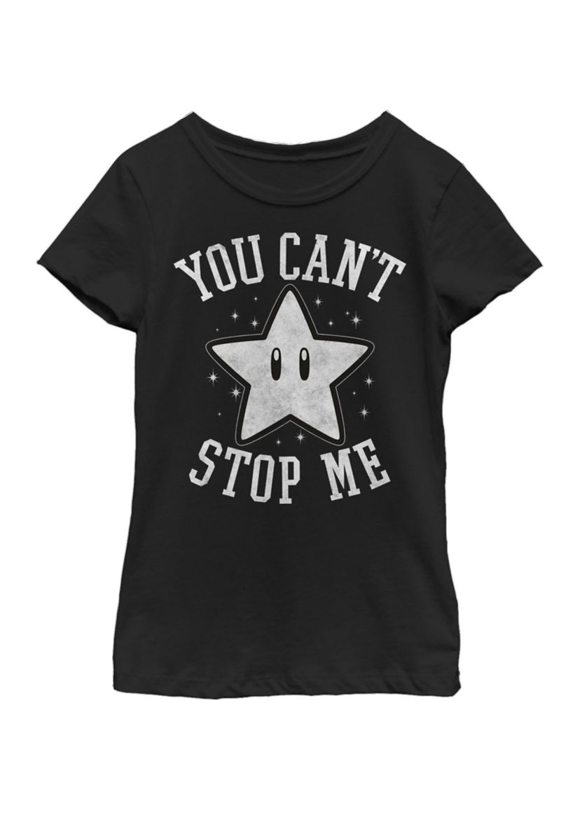 Girls 7-16 Super Mario You Cant Stop Me Neon Gradient Portrait Short Sleeve Graphic T-Shirt