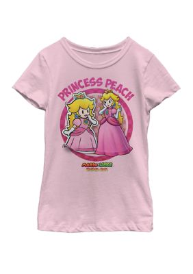 Nintendo Girls 7-16 Mario and Luigi Paper Jam Princess Peach Short Sleeve Graphic T-Shirt, Pink, Small