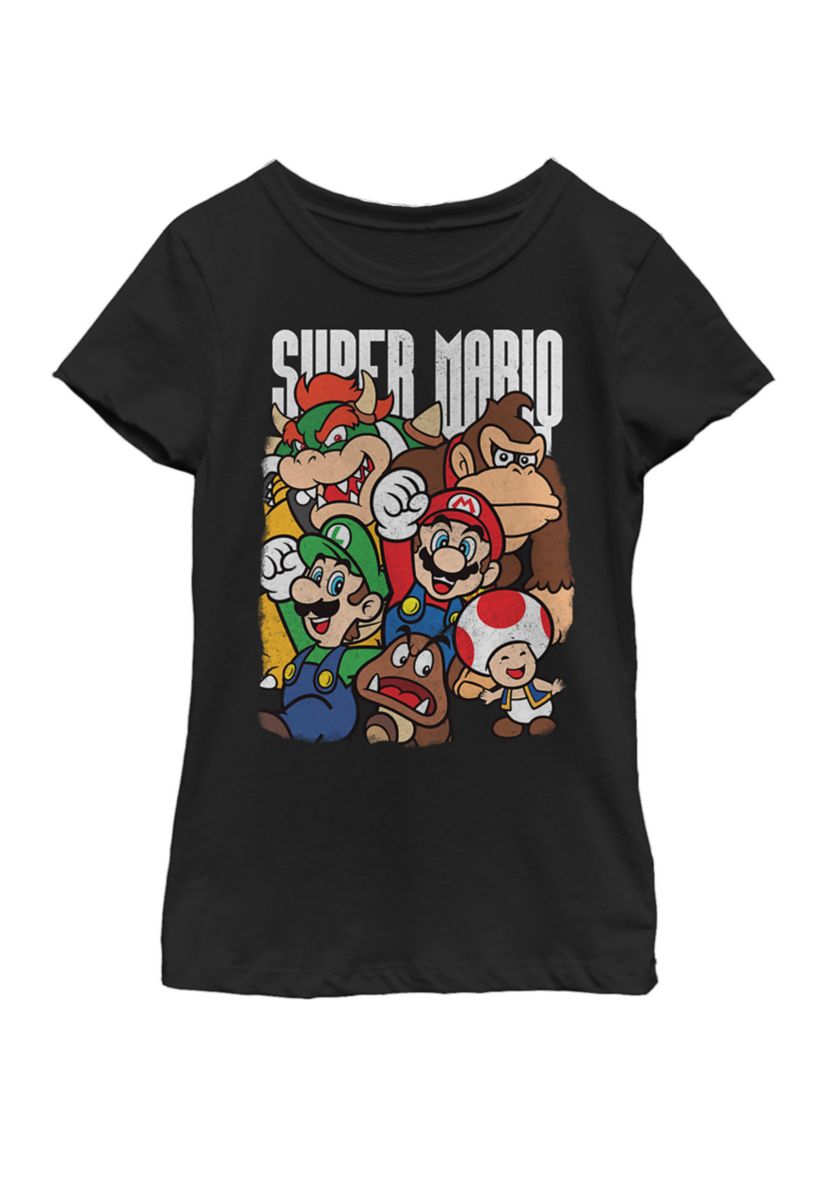 Girls 7-16 Super Mario Character Compilation Short Sleeve Graphic T-Shirt
