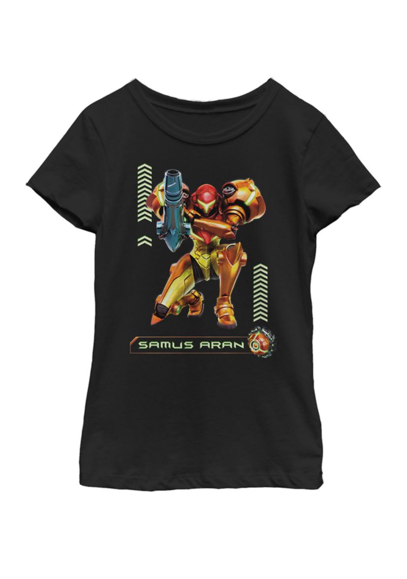 Girls 7-16 Metriod Samus Aran Kneel Blaster Detailed Short Sleeve Graphic T-Shirt