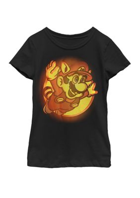 Nintendo Girls 7-16 Super Mario Raccoon Halloween Short Sleeve Graphic T-Shirt, Black, Large