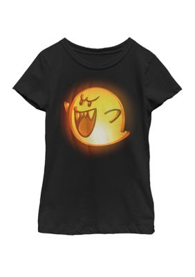Nintendo Girls 7-16 Super Mario Boo Halloween Pumpkin Short Sleeve Graphic T-Shirt, Black, Medium