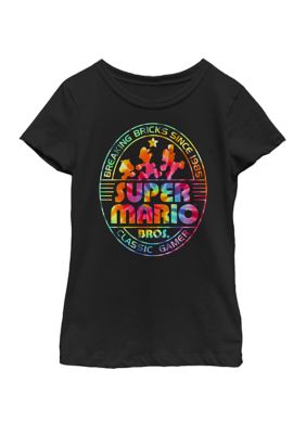 Nintendo Girls 7-16 Super Mario Brick Break 85 Tie Dye Logo Short Sleeve Graphic T-Shirt
