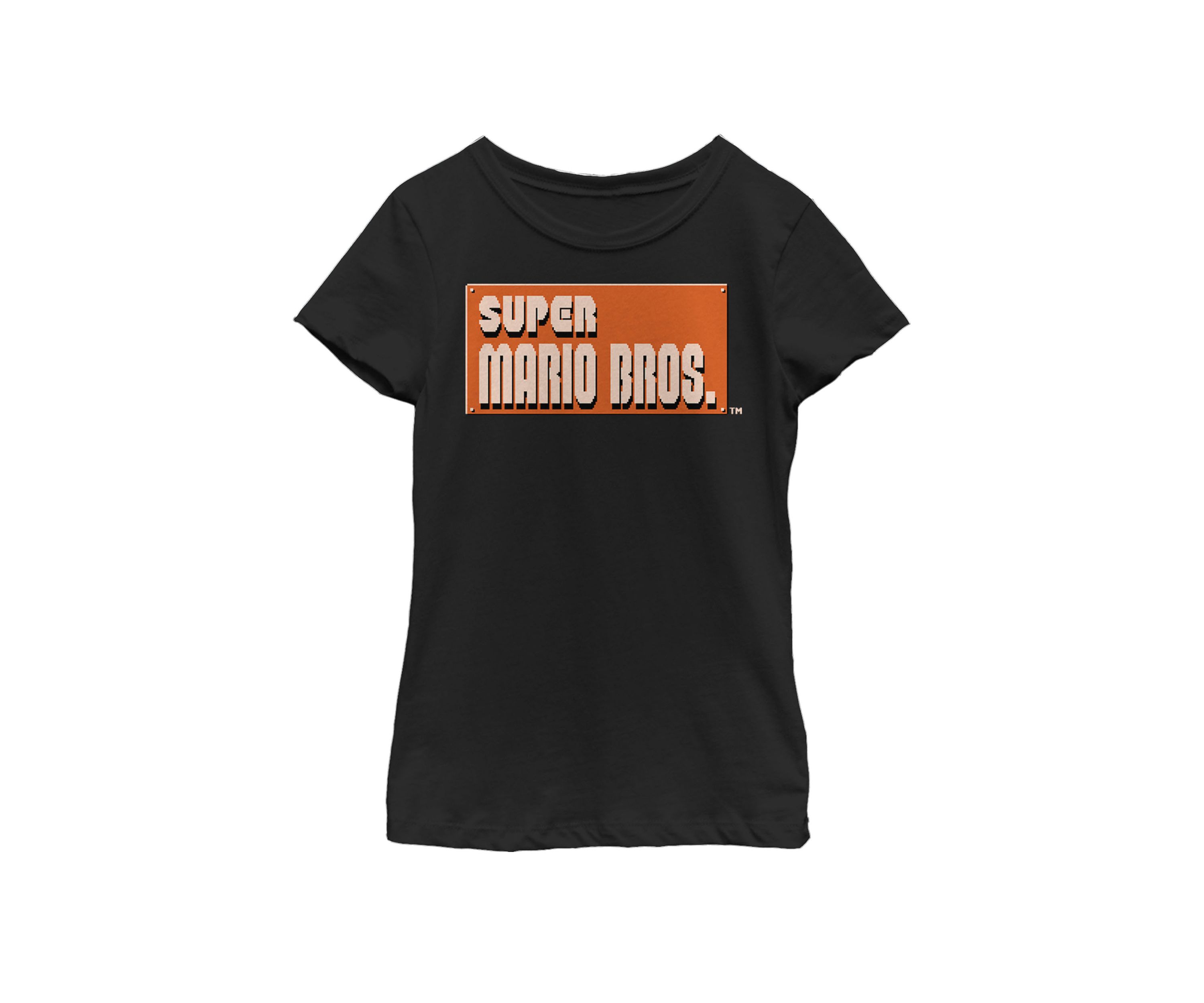 Girls 7-16 Super Mario Orange Boxed Logo Short Sleeve Graphic T-Shirt