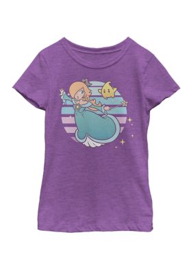 Nintendo Girls 7-16 Super Mario Rosalina And Luma Striped Background Portrait Short Sleeve Graphic T-Shirt