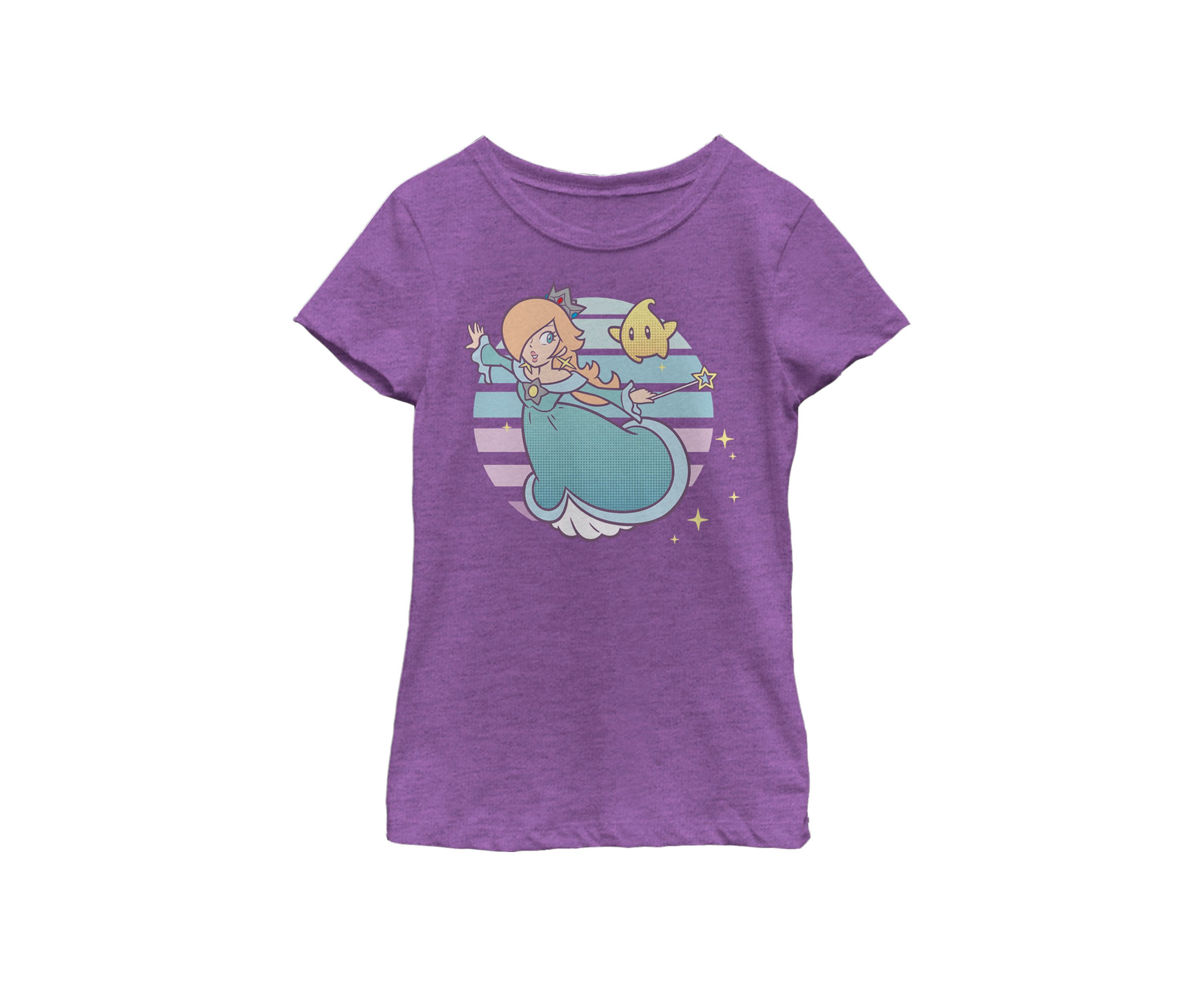 Girls 7-16 Super Mario Rosalina And Luma Striped Background Portrait Short Sleeve Graphic T-Shirt