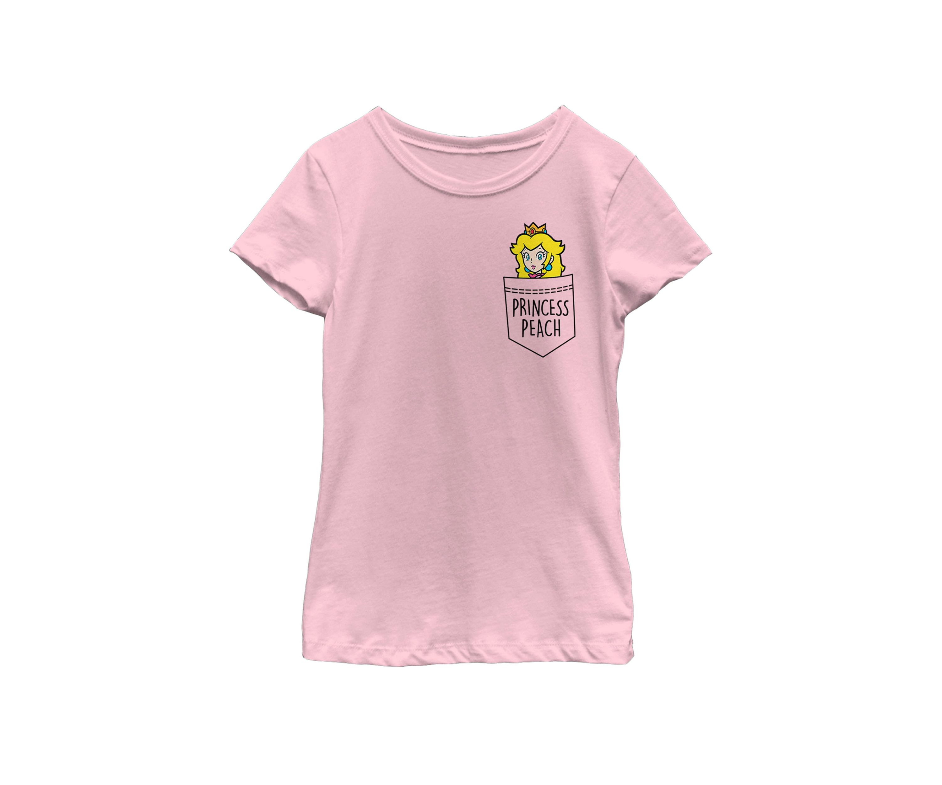Girls 7-16 Super Mario Princess Peach Pocket Left Chest Short Sleeve Graphic T-Shirt