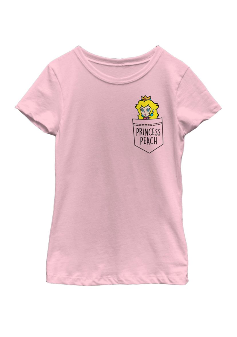 Girls 7-16 Super Mario Princess Peach Pocket Left Chest Short Sleeve Graphic T-Shirt
