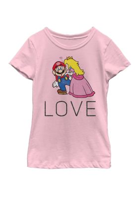 Nintendo Girls 7-16 Super Mario Princess Peach Kiss Love Short Sleeve Graphic T-Shirt