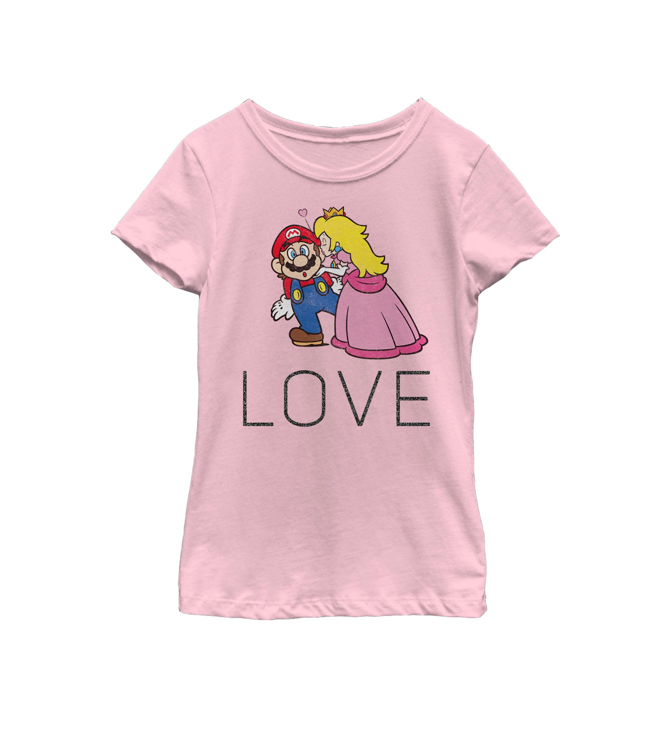 Girls 7-16 Super Mario Princess Peach Kiss Love Short Sleeve Graphic T-Shirt